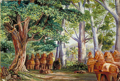 African Baobab Trees, a large Tamarind, the God Aiyanar and his two Wives